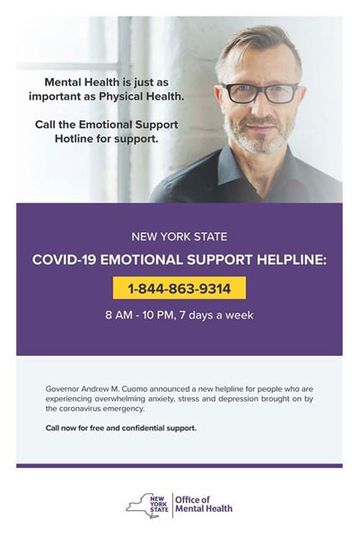 Covid-19 Emotional Support Hotline 1-844-863-9314